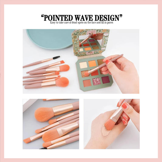 مجموعة فرش مكياج ناعمة من LuxuryGlow، ٨ قطع | كريم أساس، أحمر خدود، وظلال عيون كابوكي