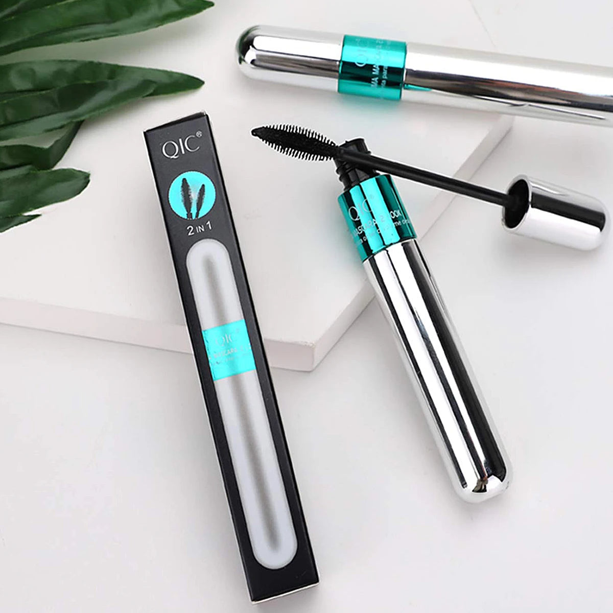 QIC 2-in-1 Waterproof Silk Fiber Mascara for Eyelash Extension – Lengthening & Volumizing