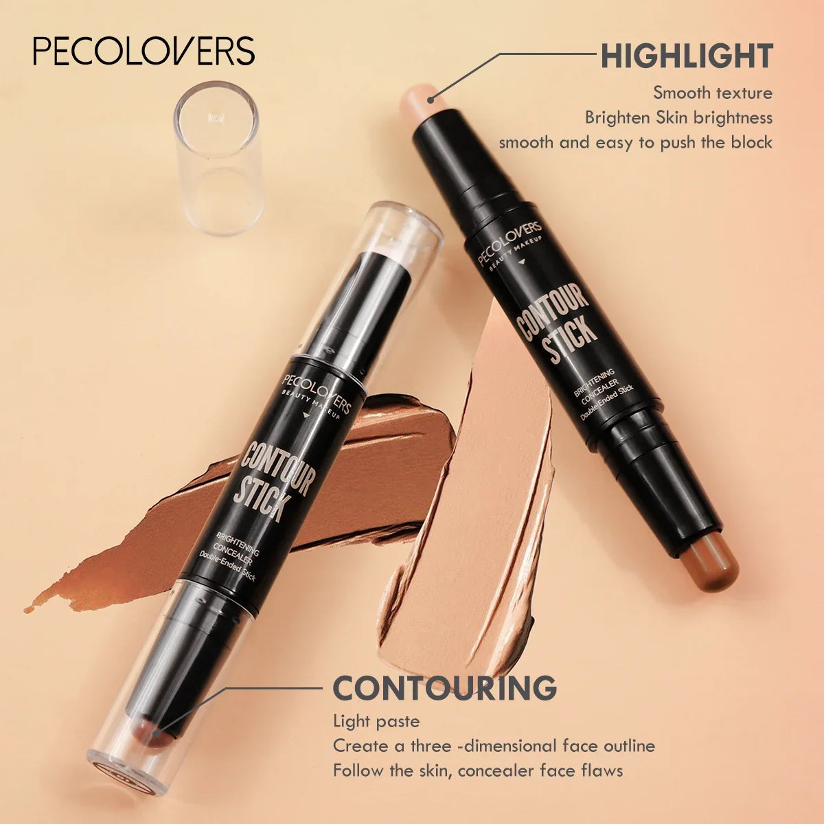 Lápiz iluminador y contorneador LuxuryGlow de doble cabezal: lápiz de maquillaje en crema resistente al agua