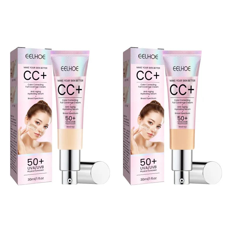 Base de maquillaje CC Cream EELHOE – FPS 50, cobertura total y control de grasa