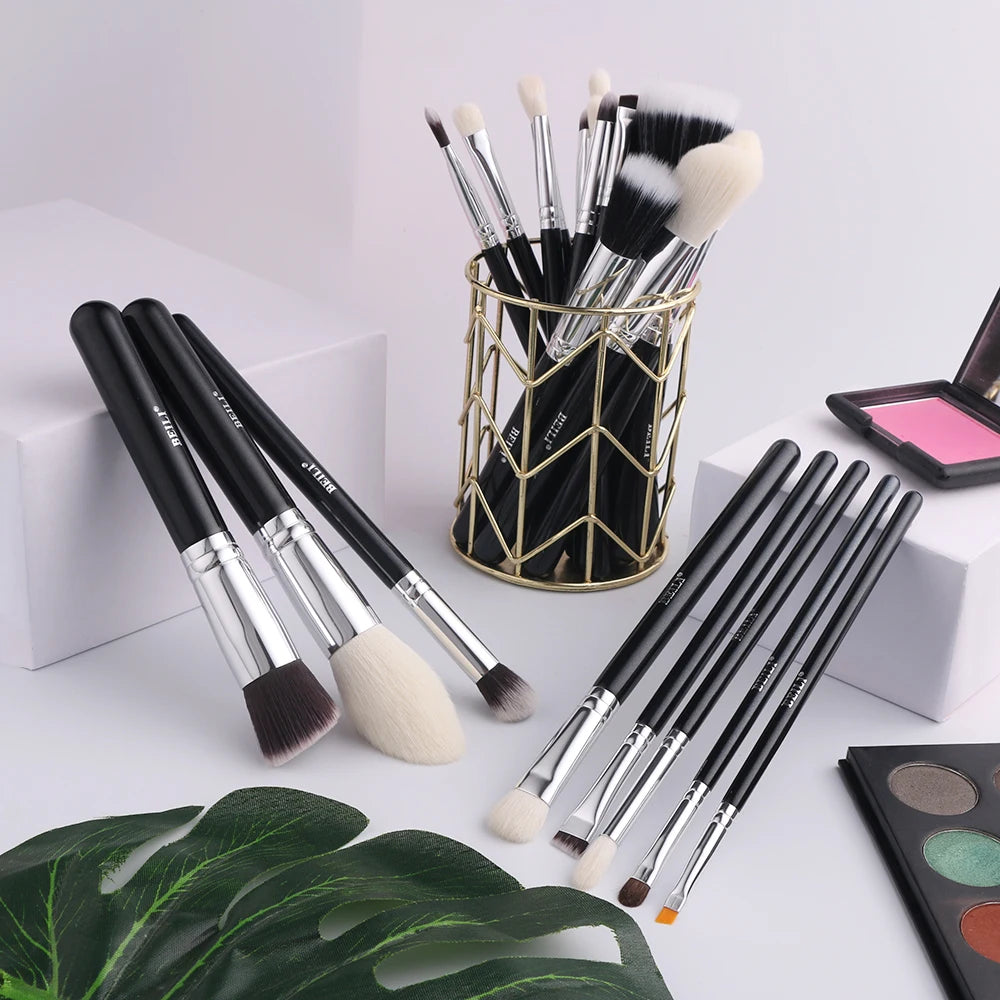 BEILI 30pcs Black Makeup Brush Set – Goat Hair & Synthetic Professional Kit C60