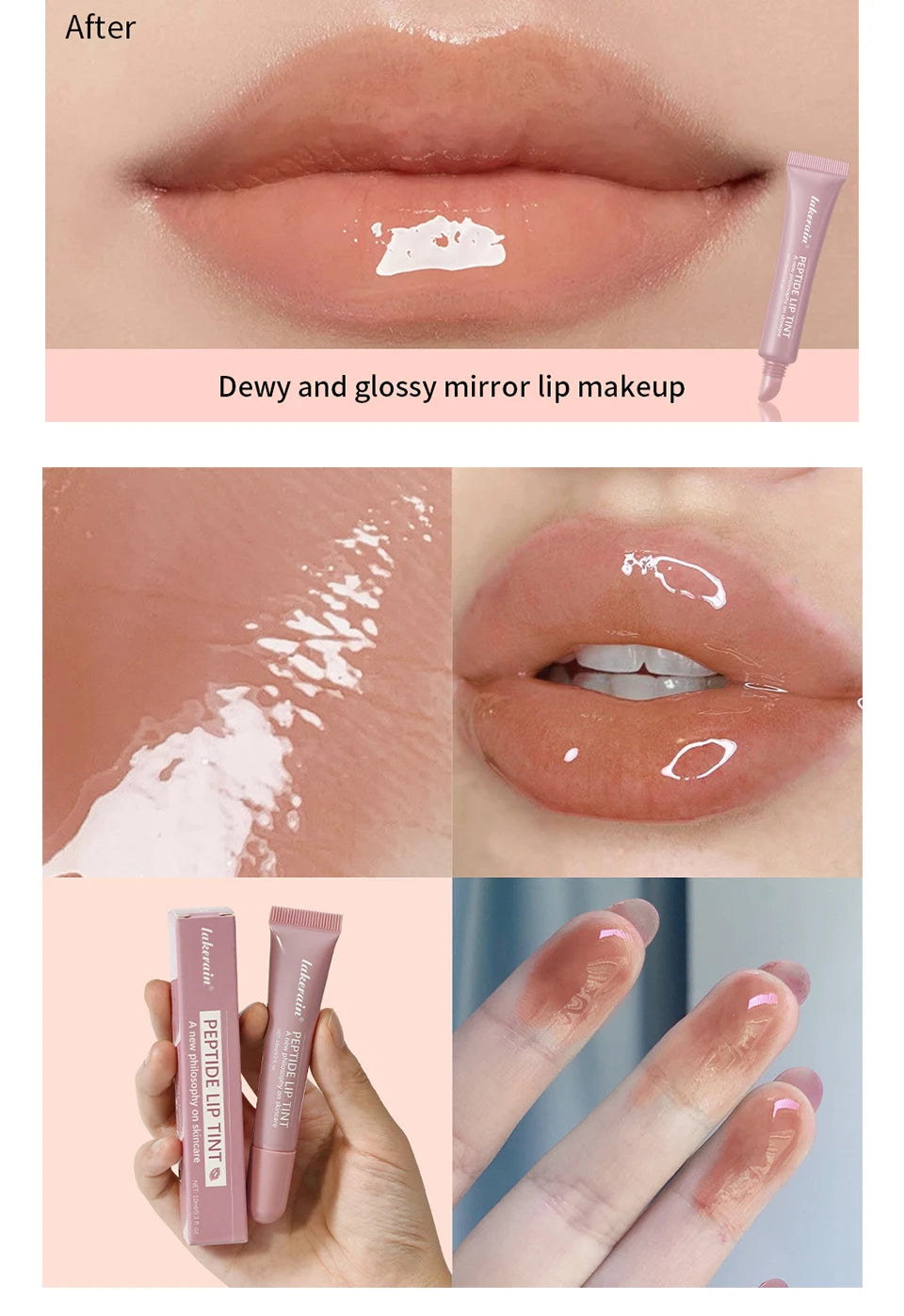 Brillo labial Lakerain Mirror Lip Glaze: 10 ml. Aceite labial hidratante, duradero y no pegajoso para labios nutridos y voluminosos.