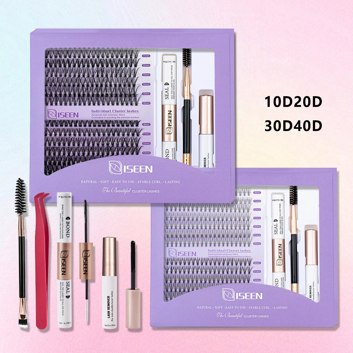 ISEEN DIY Lash Extension Kit – Mixed Lash Clusters with Bond, Remover & Tools