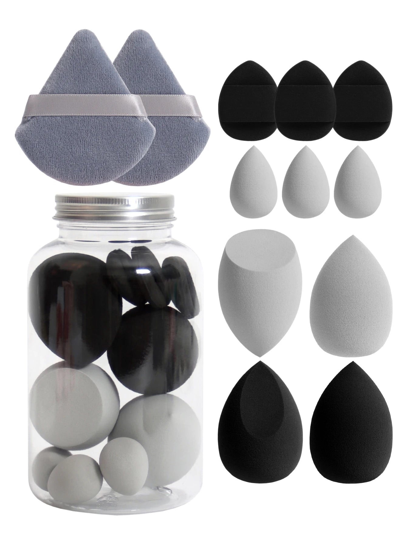 Esponjas de maquillaje de doble uso Luxury Glow, 12 unidades, con frasco de almacenamiento – Sin látex