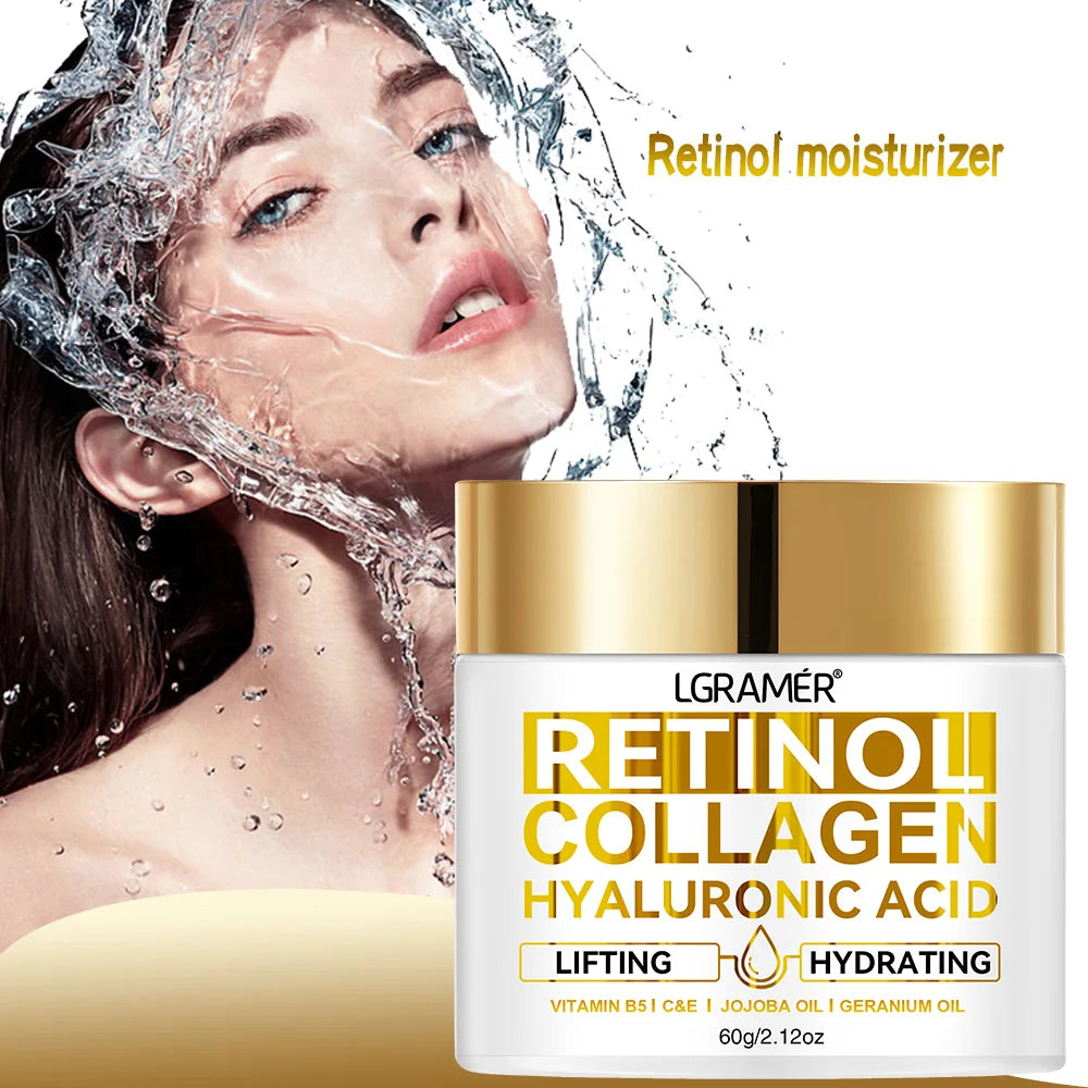 Crema facial con colágeno y retinol LGRAMER: hidratante antiarrugas con ácido hialurónico para hombres y mujeres