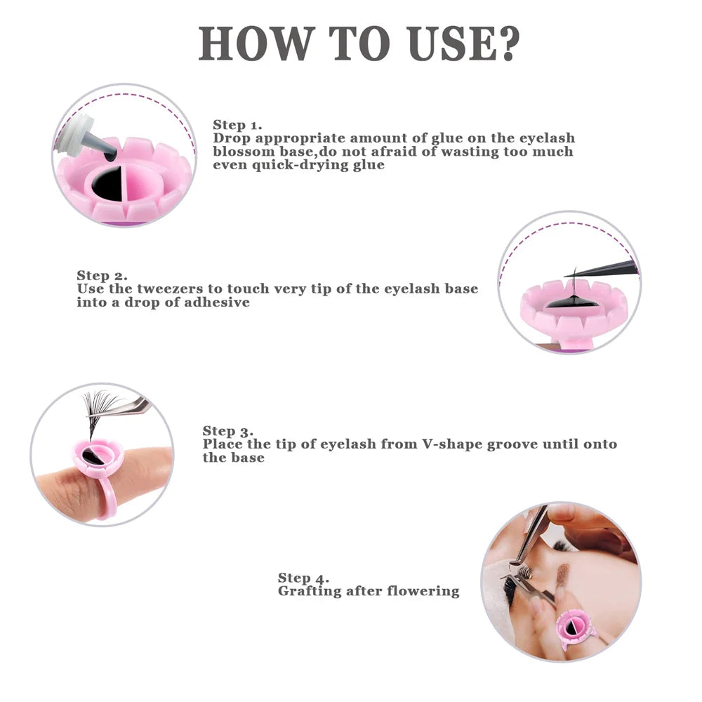 SMHZP 100Pcs Disposable Blooming Eyelash Glue Rings – Flower Cup Design for Lash Extension & Tattoo Pigment