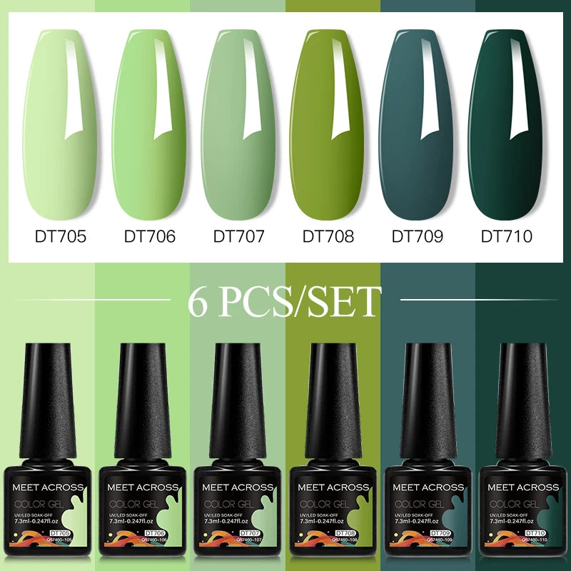 MEET ACROSS 6PC UV LED Gel Nail Polish Set – Soak Off Semi-Permanent Manicure Kit (7ml Each) C50