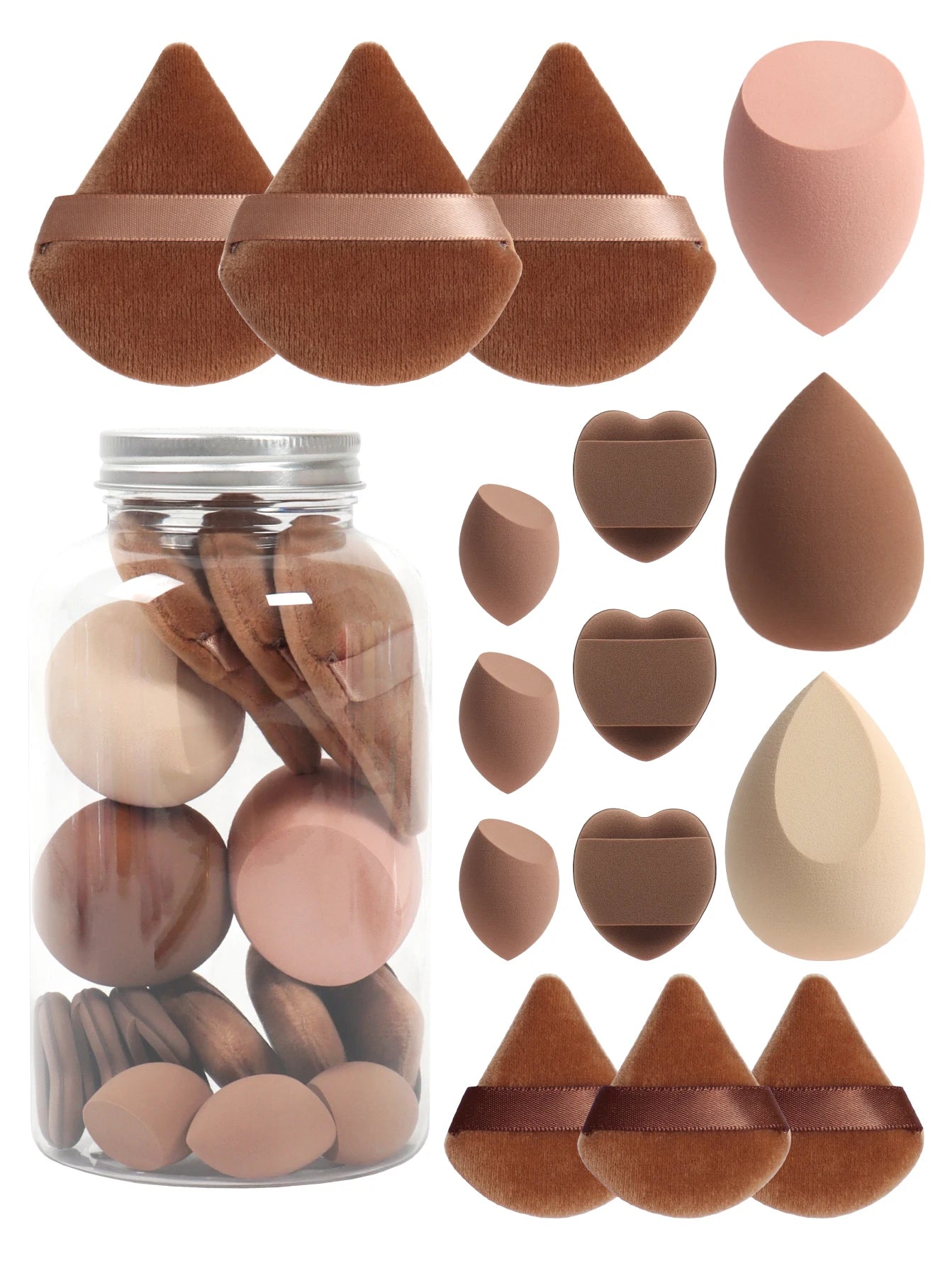 LuxuryGlow All-in-One Makeup Puff Set – 15 Pcs Assorted Beauty Blenders & Powder Puffs