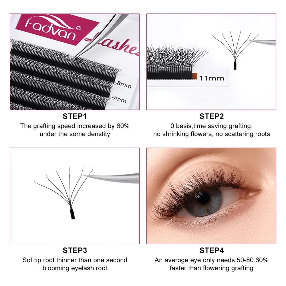 FADVAN W-Shape Volume Lash Extensions – 3D to 8D Premade Fans, Faux Mink