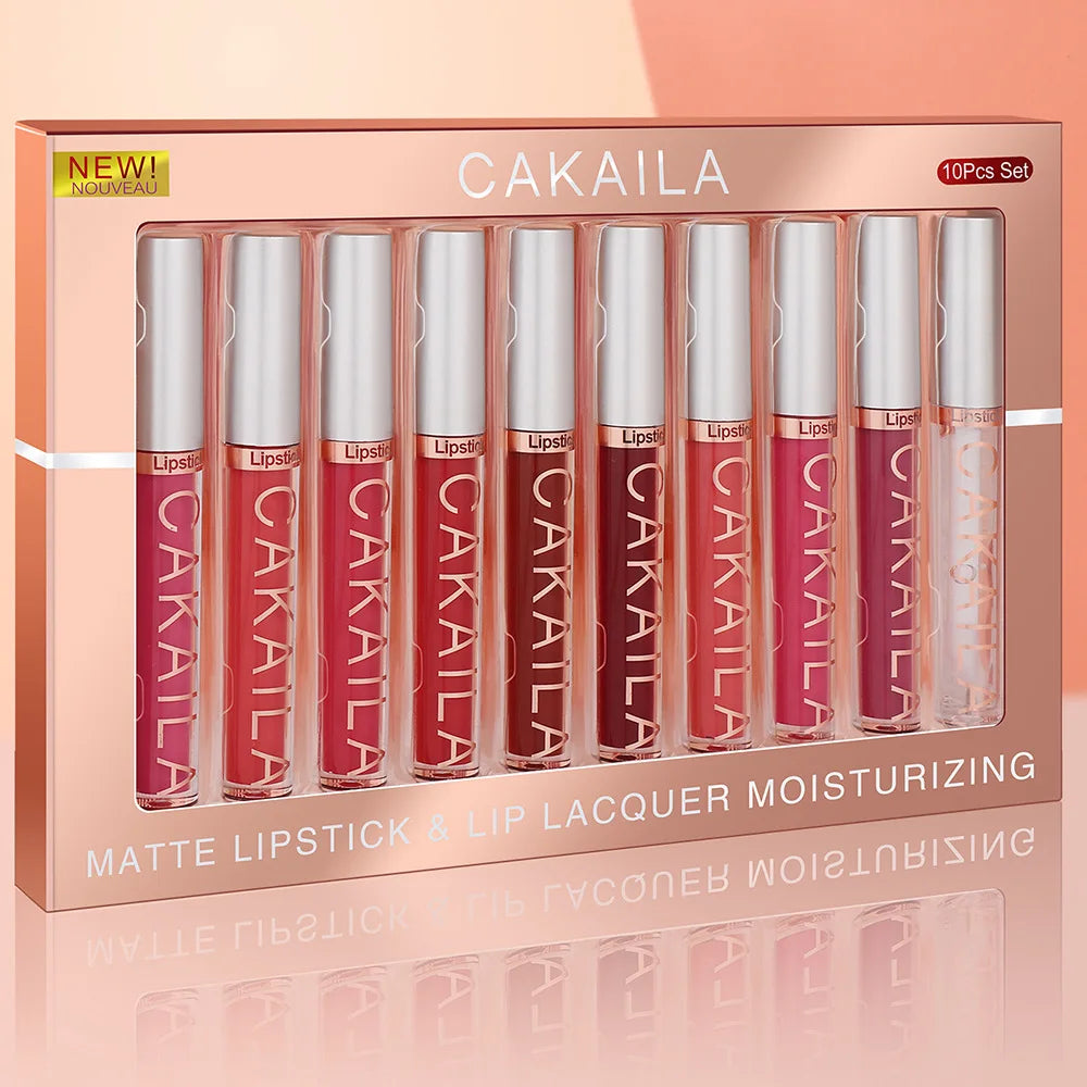 CAKAILA 10pcs Matte Nude Lip Gloss Set – Waterproof, Long-Lasting Lipsticks