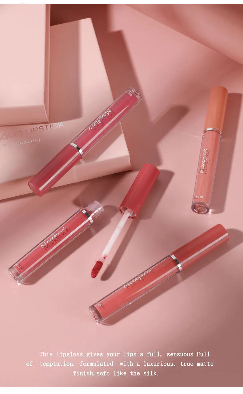 Set de brillo labial mate MAXFINE: 6 labiales resistentes al agua y de larga duración en caja de regalo
