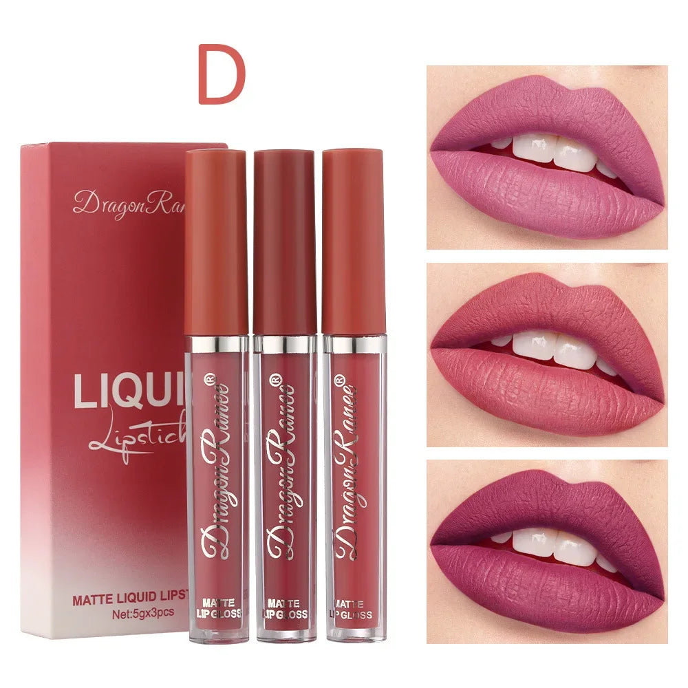LuxuryGlow - Set de 3 labiales líquidos mate de larga duración - Maquillaje coreano resistente al agua