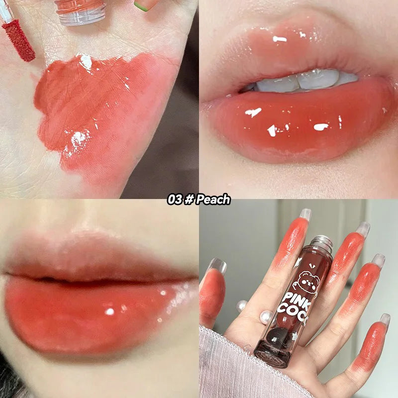 PINKCOCO Mirror Lip Glaze: brillo nude de larga duración con brillo iluminador