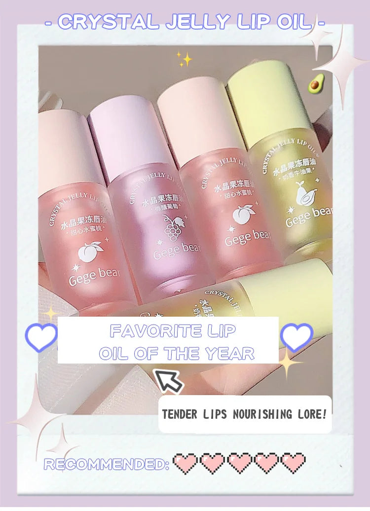 Aceite labial Crystal Jelly de Gege Bear: brillo hidratante de frutas para labios suaves y nutridos.
