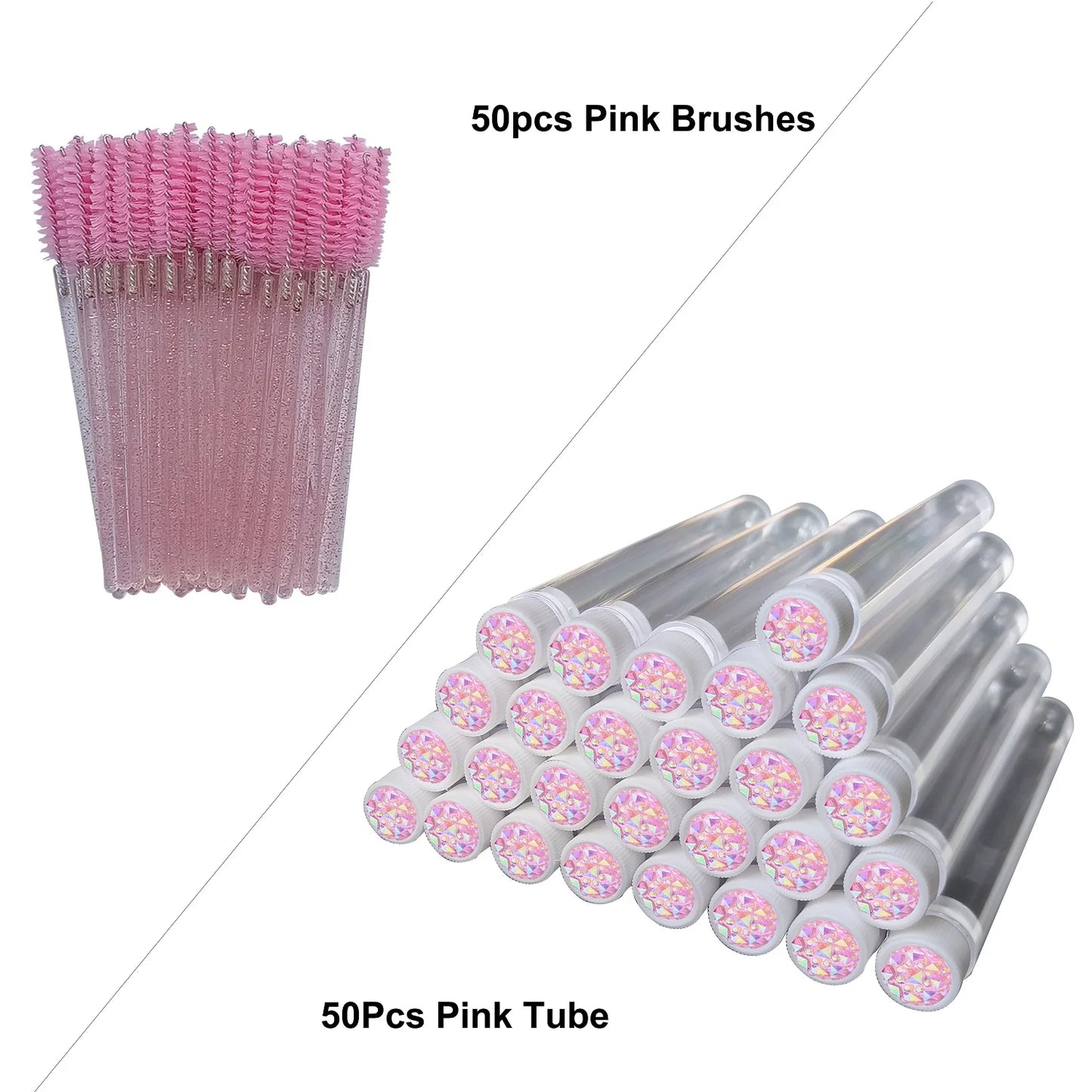 FOEONCO 50PCS Disposable Eyelash Brushes with Tubes – Mascara Wands & Spoolies