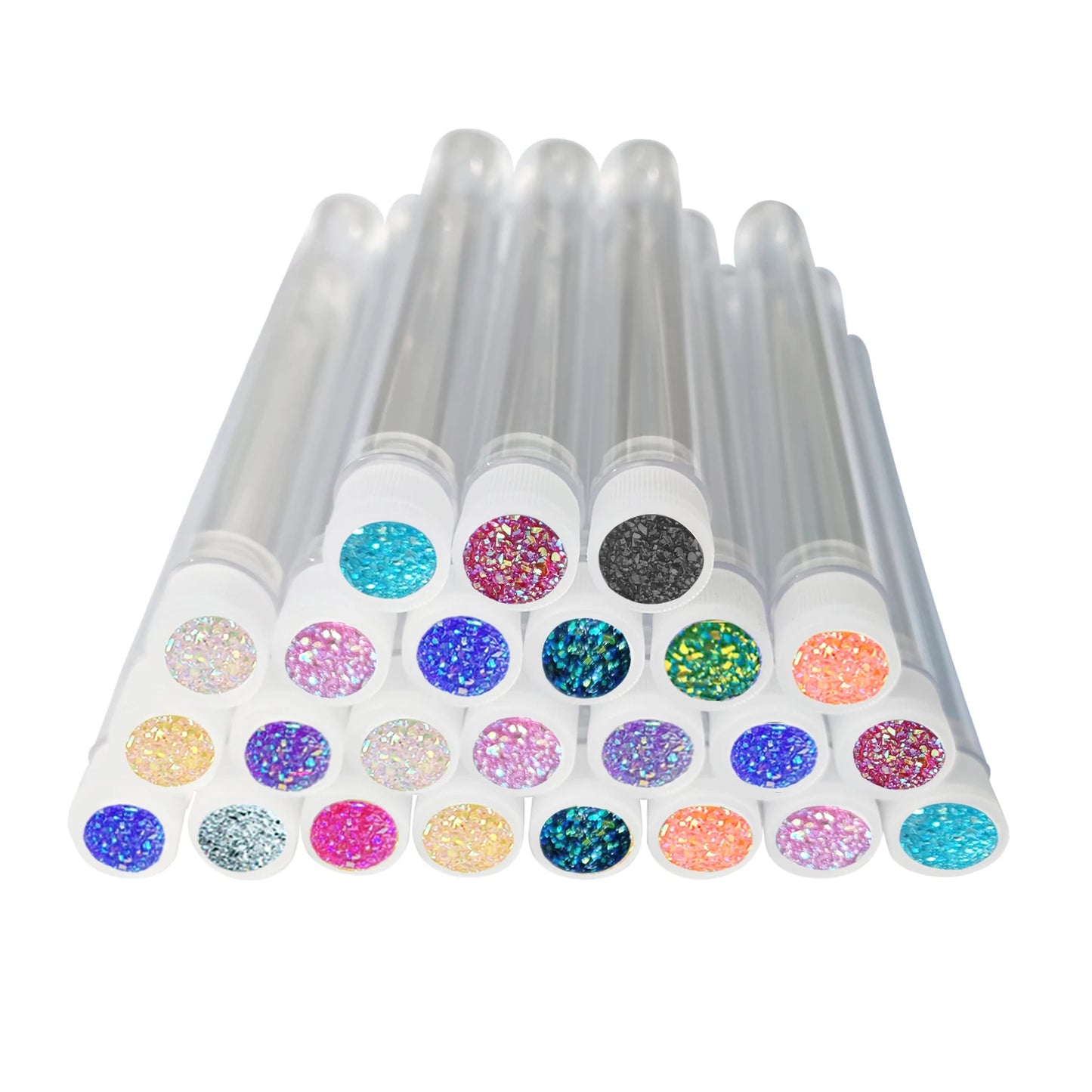LuxuryGlow 50Pcs Reusable Eyebrow & Eyelash Brush Tubes – Dustproof Sparkling Makeup Brush Holders