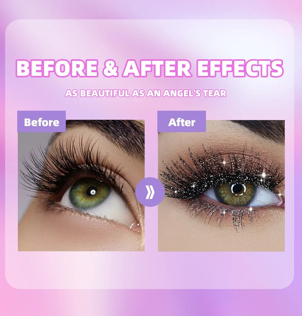 LuxuryGlow Diamond Purple Glitter Mascara – Curling, Volumizing & Sweatproof Shine