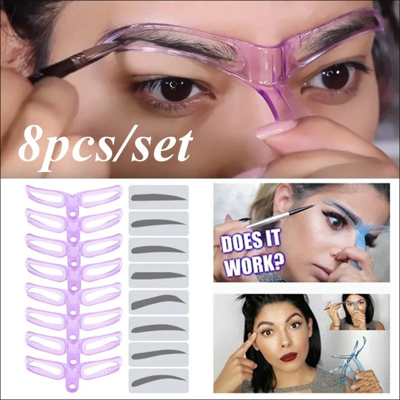 ZXZZS 8-in-1 Reusable Eyebrow Stencil Kit with Brow Stamp – Easy Makeup Tool