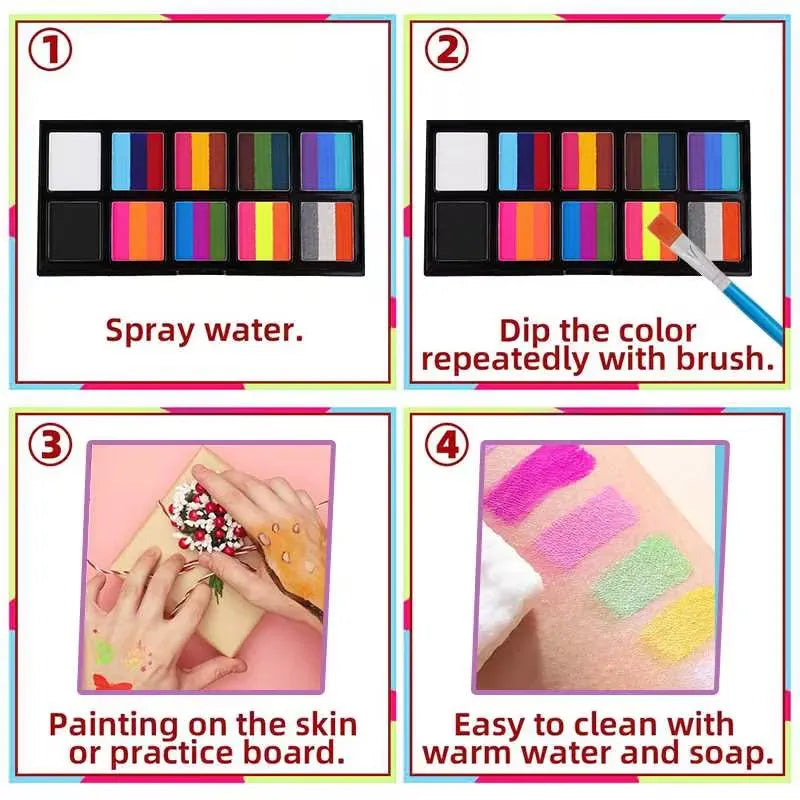 VERONNI 10-Color Body & Face Paint Kit with Brush – Safe Makeup for Kids & Adults