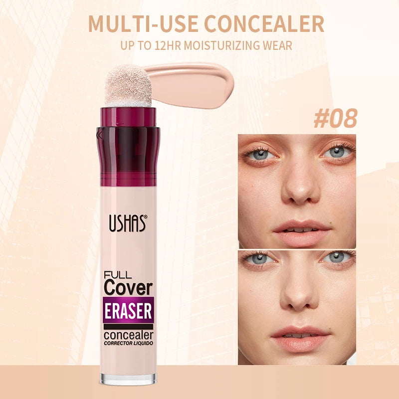USHAS 12-Color Liquid Concealer with Rotating Sponge – Lightweight, Long-Lasting & Moisturizing Foundation
