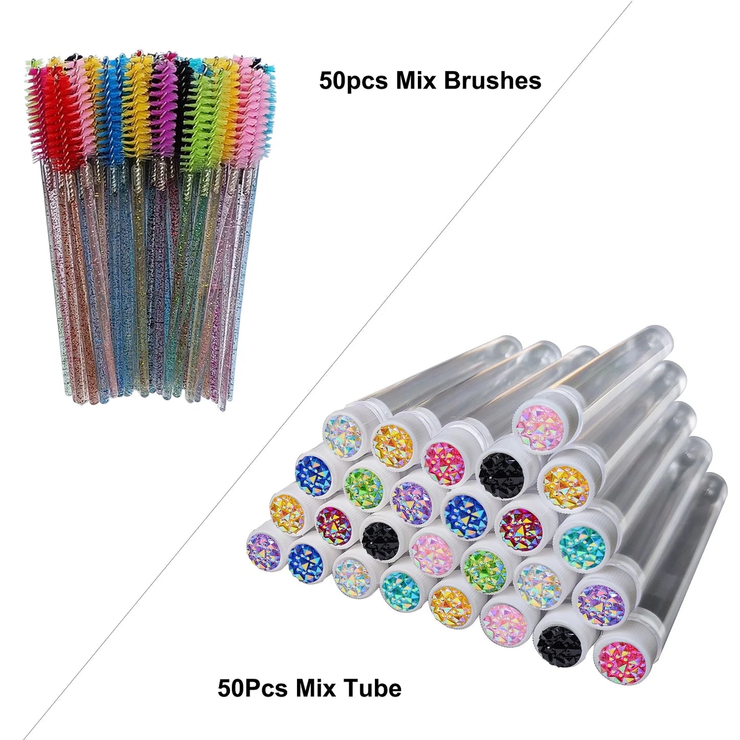 FOEONCO 50PCS Disposable Eyelash Brushes with Tubes – Mascara Wands & Spoolies