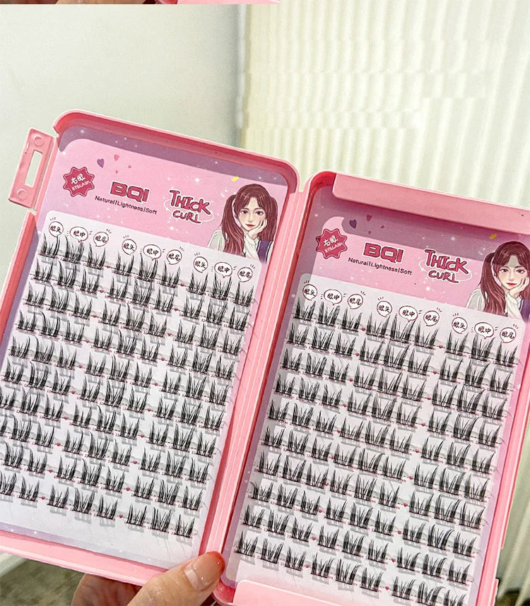 BQI Lazy Cat Elf Eyelash Book – 180pcs DIY Lash Clusters with Glue Set