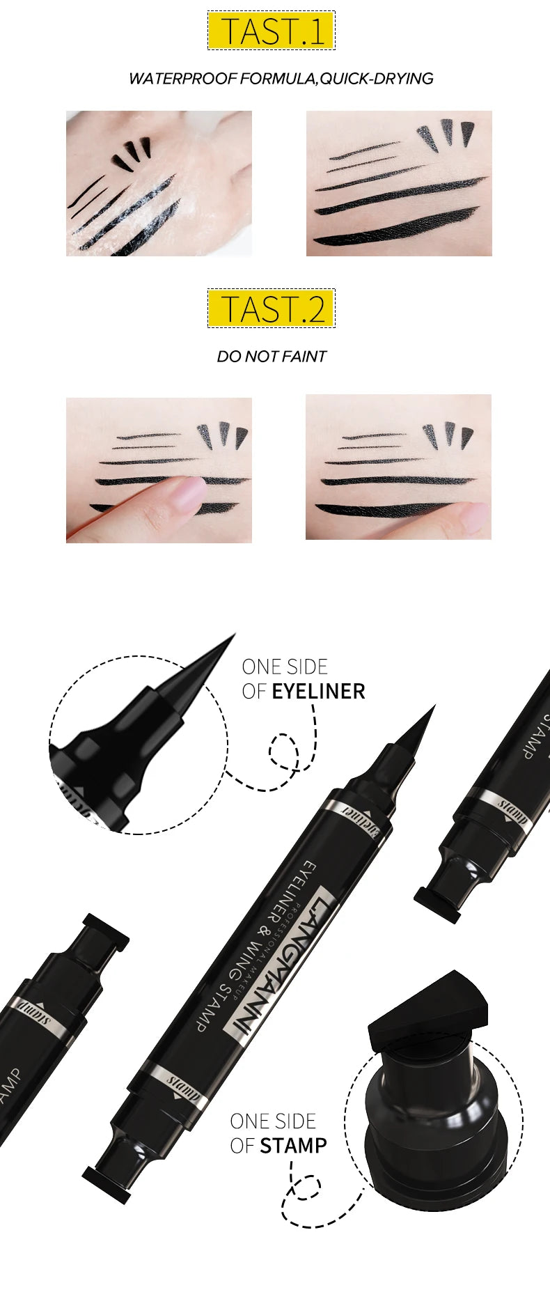 Langmanni 2-in-1 Waterproof Eyeliner Pen with Stamp – Long-Lasting & Smudge-Proof
