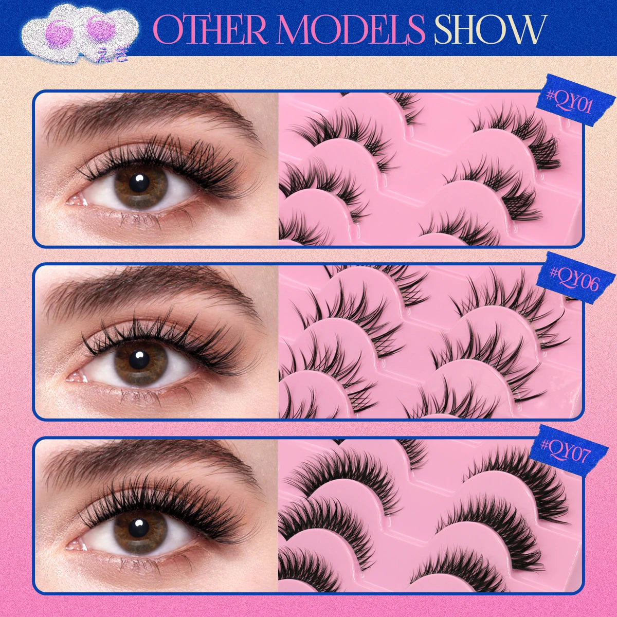 GROINNEYA Cat Eye Wispy Lashes – 5/6 Pairs Clear Band Natural 6D Eyelash Extensions