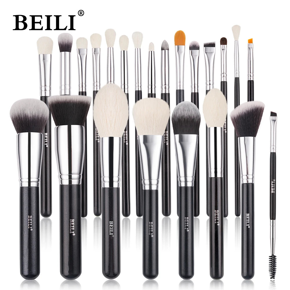 BEILI 30pcs Black Makeup Brush Set – Goat Hair & Synthetic Professional Kit C150