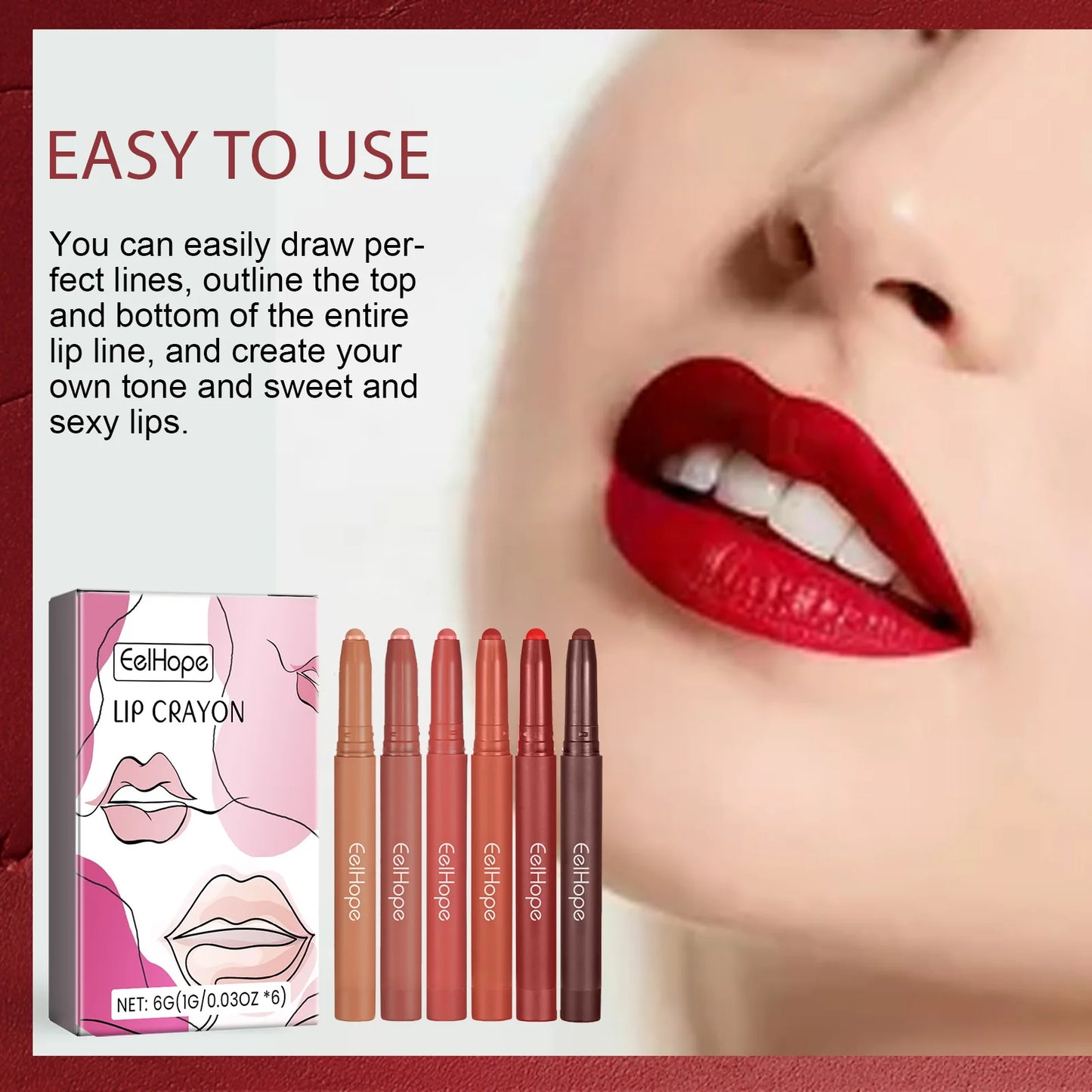 Delineador de labios mate resistente al agua Eelhoe: duradero, suave y fácil de difuminar.