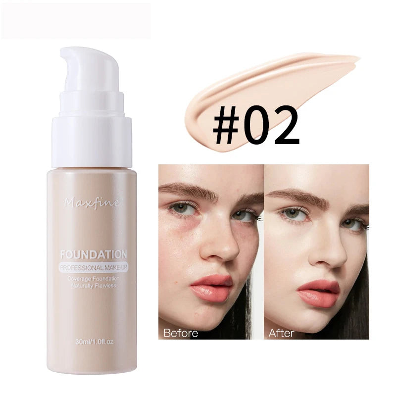 Base de maquillaje líquida MAXFINE: resistente al agua, al sudor y de cobertura total (30 ml)