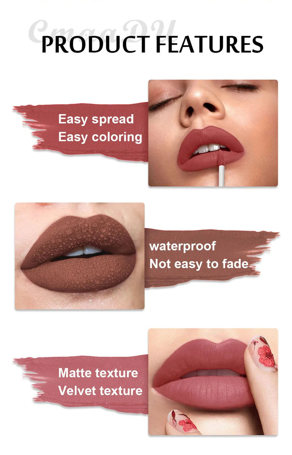 CMAADU Waterproof Matte Velvet Lip Gloss – Long-Lasting, Moisturizing, Non-Stick Formula