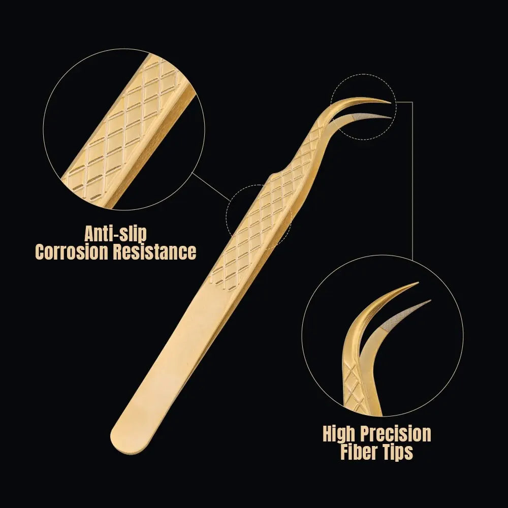 GEMERRY Fiber Tip Eyelash Extension Tweezer – High Precision Golden Tool