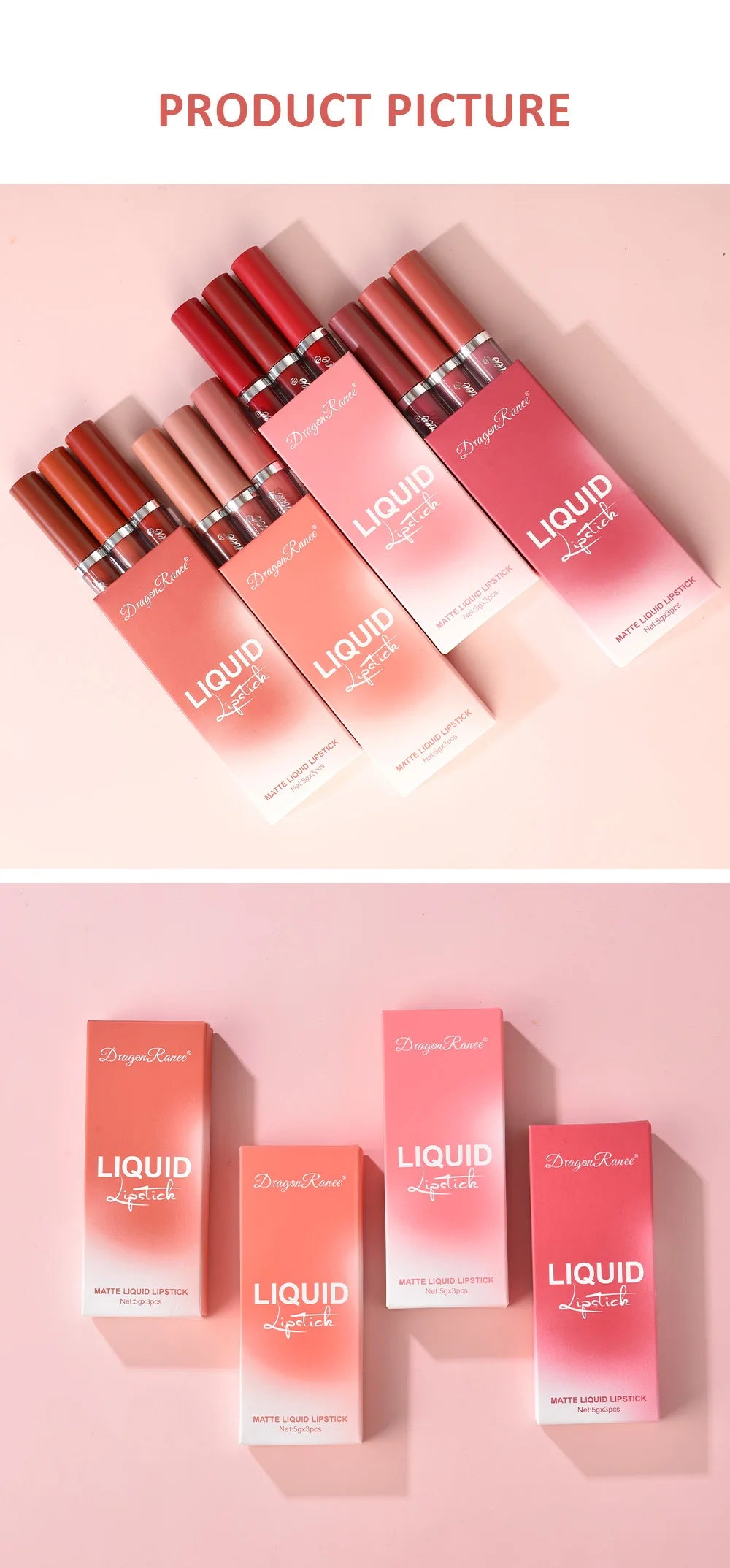 LuxuryGlow - Set de 3 labiales líquidos mate de larga duración - Maquillaje coreano resistente al agua