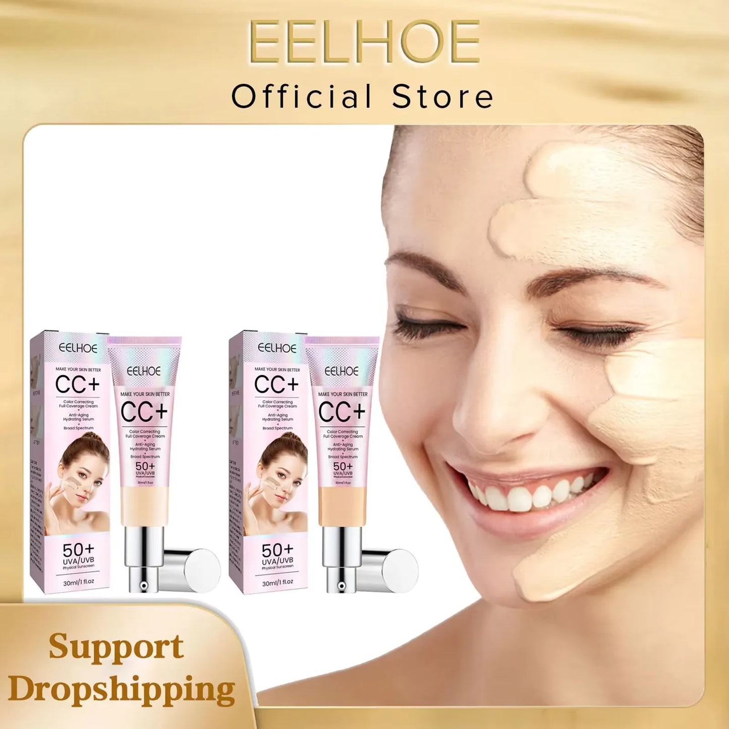 Base de maquillaje CC Cream EELHOE – FPS 50, cobertura total y control de grasa