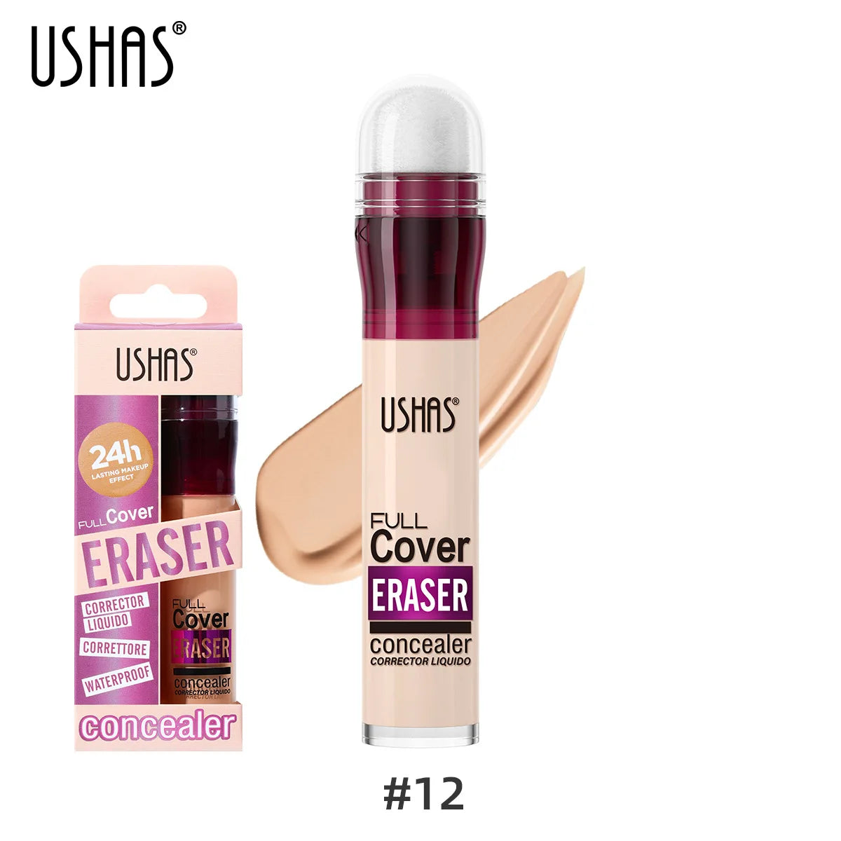 Corrector USHAS resistente al agua con punta de esponja: 12 tonos, look sin maquillaje