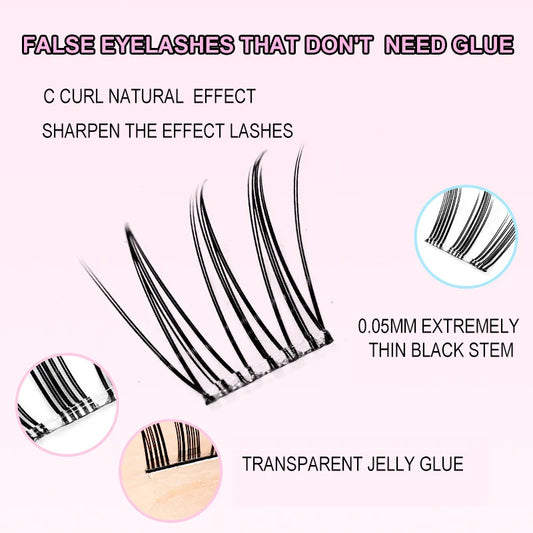 LuxuryGlow Self-Adhesive Eyelash Clusters – No-Glue, Reusable, Natural Look Lashes