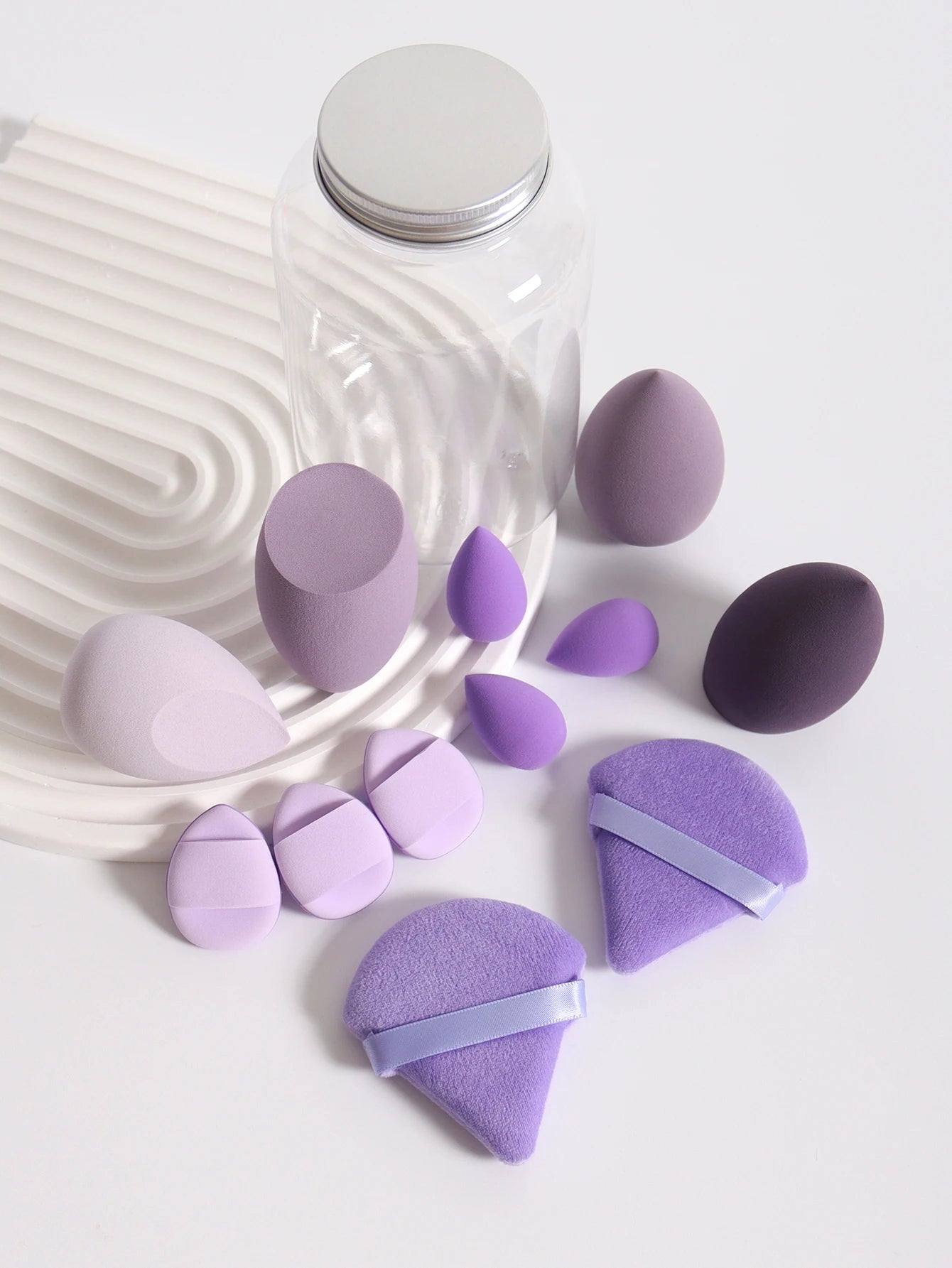 Esponjas de maquillaje de doble uso Luxury Glow, 12 unidades, con frasco de almacenamiento – Sin látex