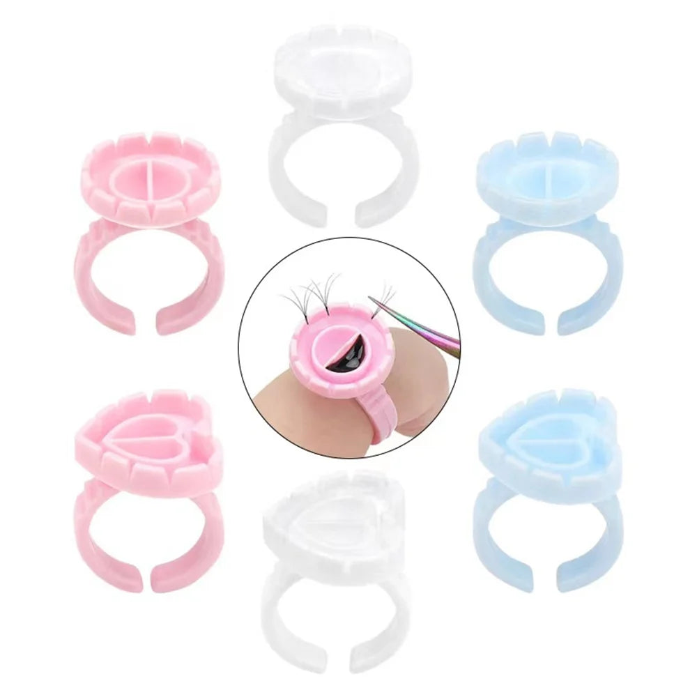 SMHZP 100Pcs Disposable Blooming Eyelash Glue Rings – Flower Cup Design for Lash Extension & Tattoo Pigment