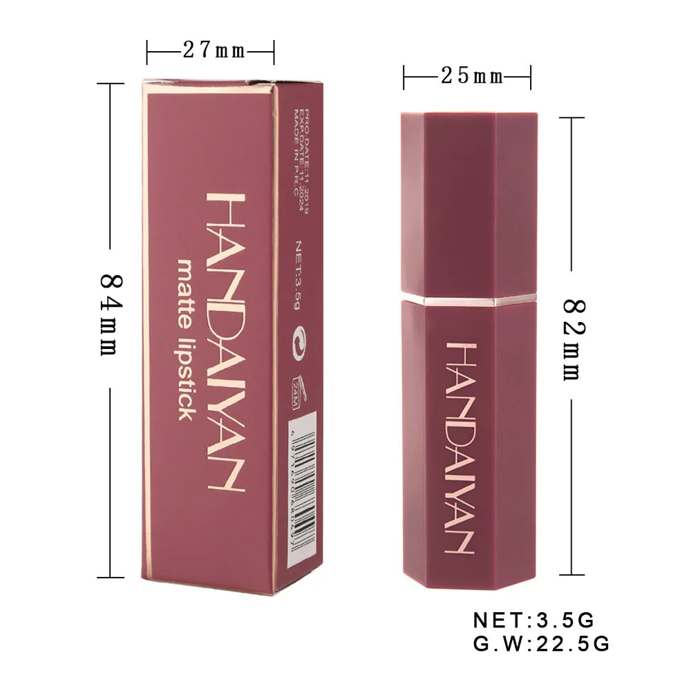 Handaiyan 6-Color Matte Velvet Lipstick Set – Waterproof, Long-Lasting Nude & Red Shades