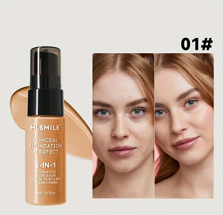 Base de maquillaje líquida y corrector 2 en 1 MLSMILE: cobertura total, resistente al agua, hidratante