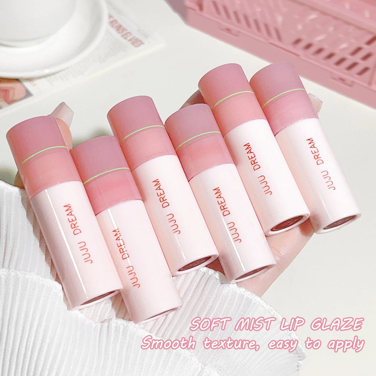 JUJU DREAM 6-Color Matte Lip Glaze Set – Long-Lasting, Velvet Non-Stick, Nude Finish