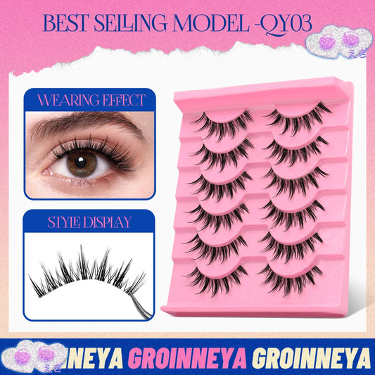 GROINNEYA Cat Eye Wispy Lashes – 5/6 Pairs Clear Band Natural 6D Eyelash Extensions