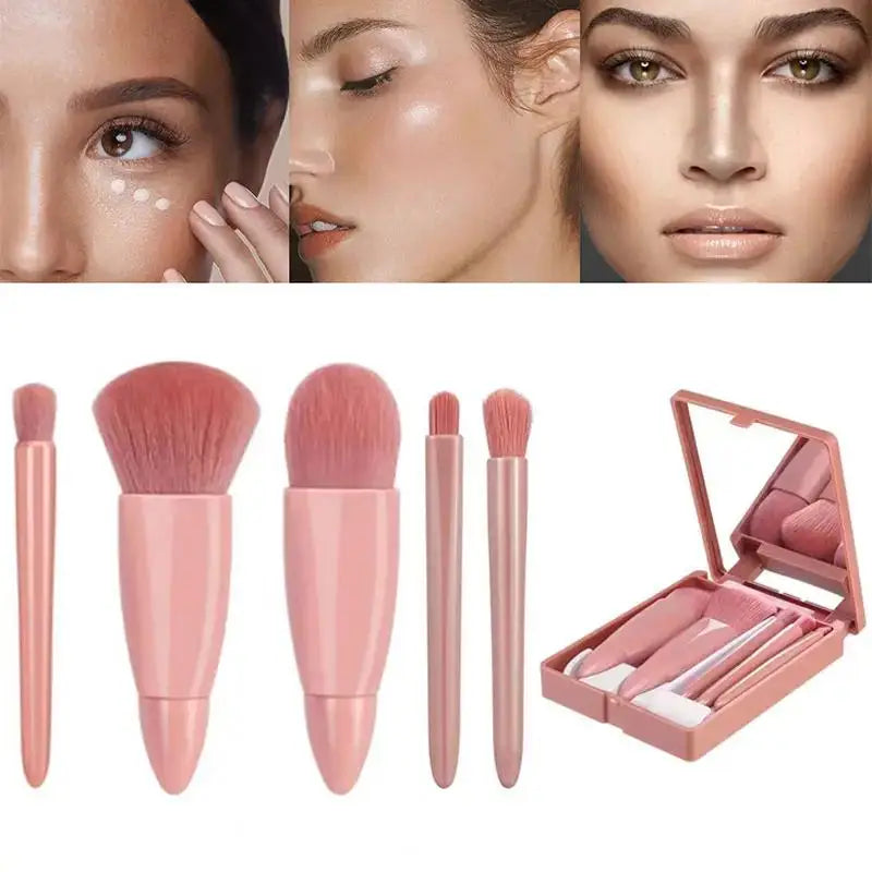 RELI 5-Piece Mini Travel Makeup Brush Set – Compact Cosmetic Brushes with Case & Mirror