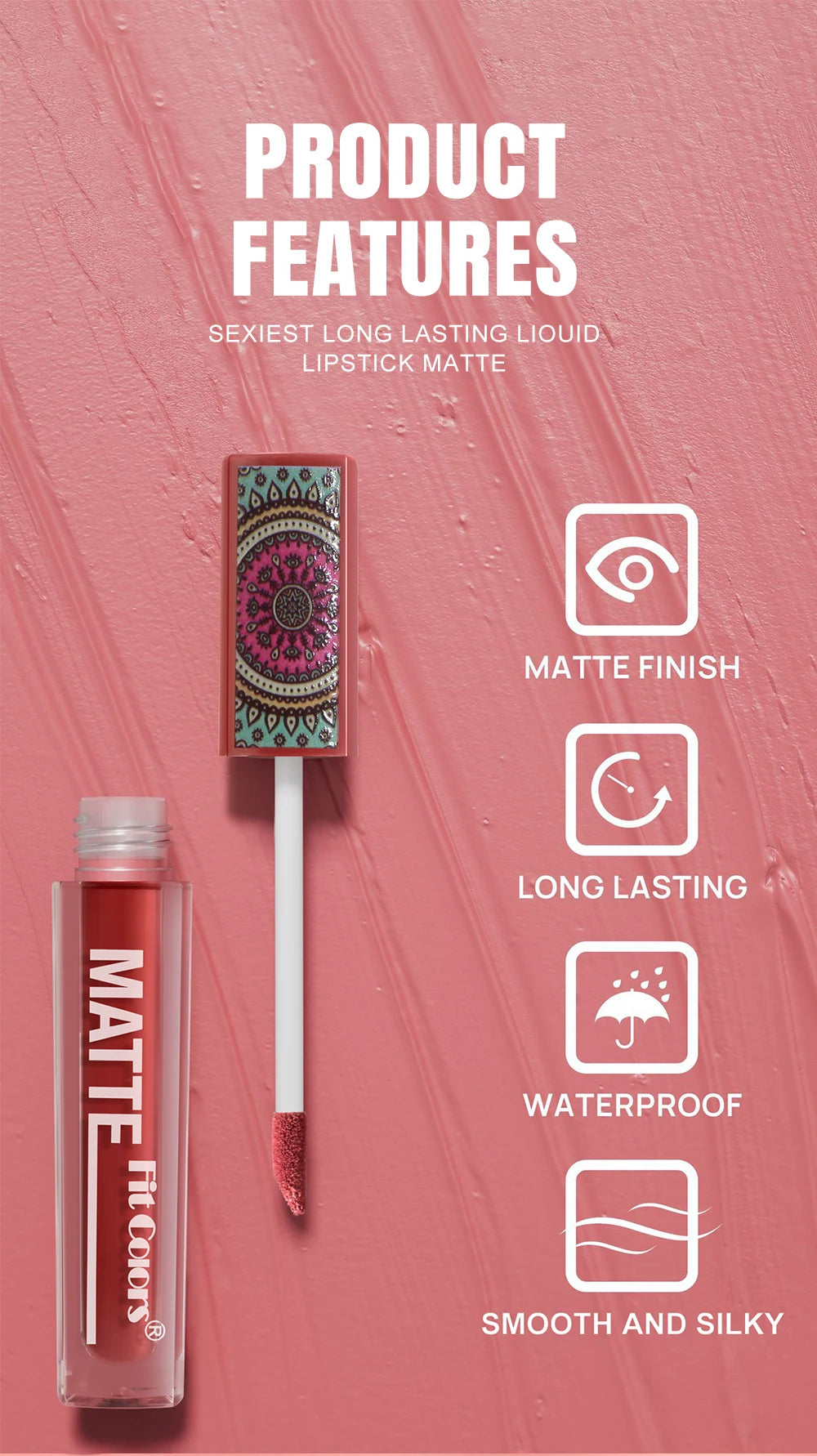 Fit Colors Matte Lip Gloss – Waterproof, Long-Lasting Velvet Lipstick