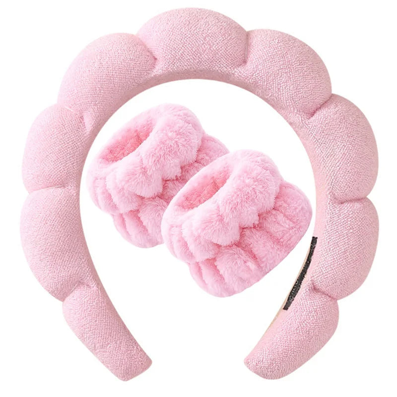 Xihui 3 PCS Face Wash Headband & Wristband Set | Soft Hairband for Makeup & Spa