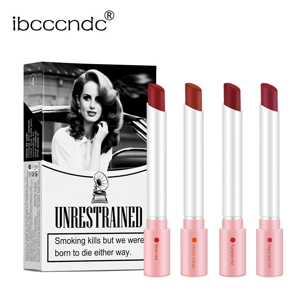 ibcccndc Cigarette Lip Gloss Set – 4 Colors Matte, Waterproof, Long-Lasting Lipstick for Women