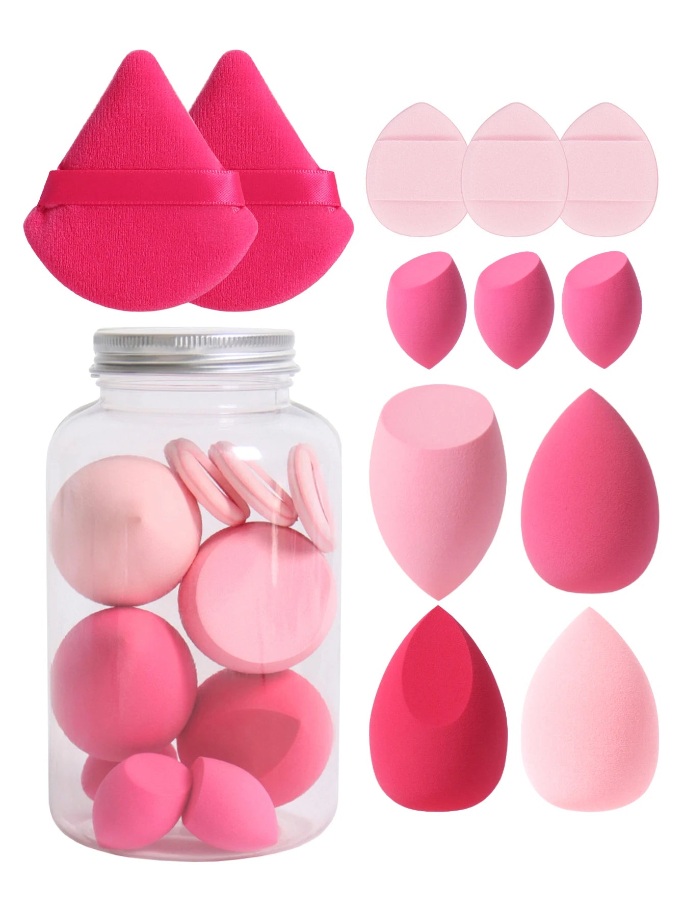 Esponjas de maquillaje de doble uso Luxury Glow, 12 unidades, con frasco de almacenamiento – Sin látex
