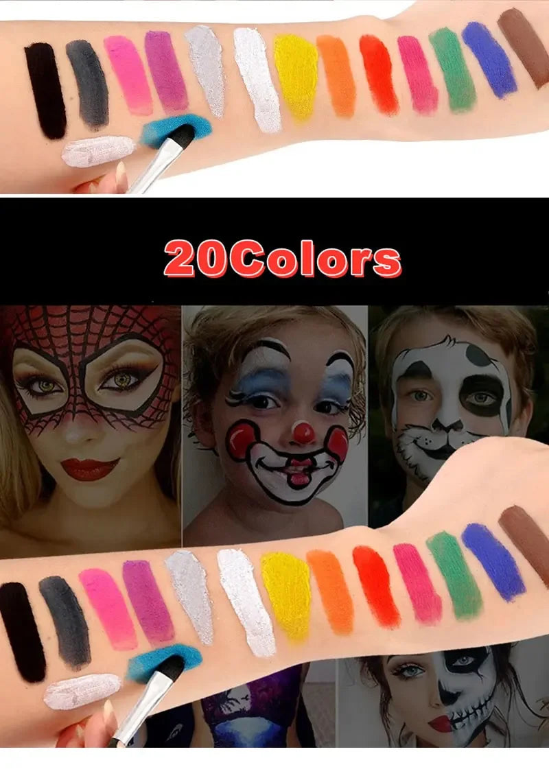 LuxuryGlow 20-Color Face & Body Oil Paint Set – Non-Toxic, Safe for Kids, Halloween & Cosplay Art Kit with Brush