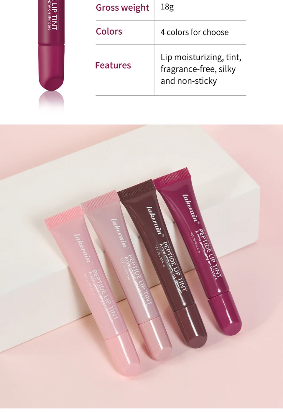 Brillo labial Lakerain Mirror Lip Glaze: 10 ml. Aceite labial hidratante, duradero y no pegajoso para labios nutridos y voluminosos.